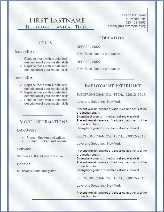 Free CV Resume Templates #135 to 141 Free CV Resume Templates #135 to 141