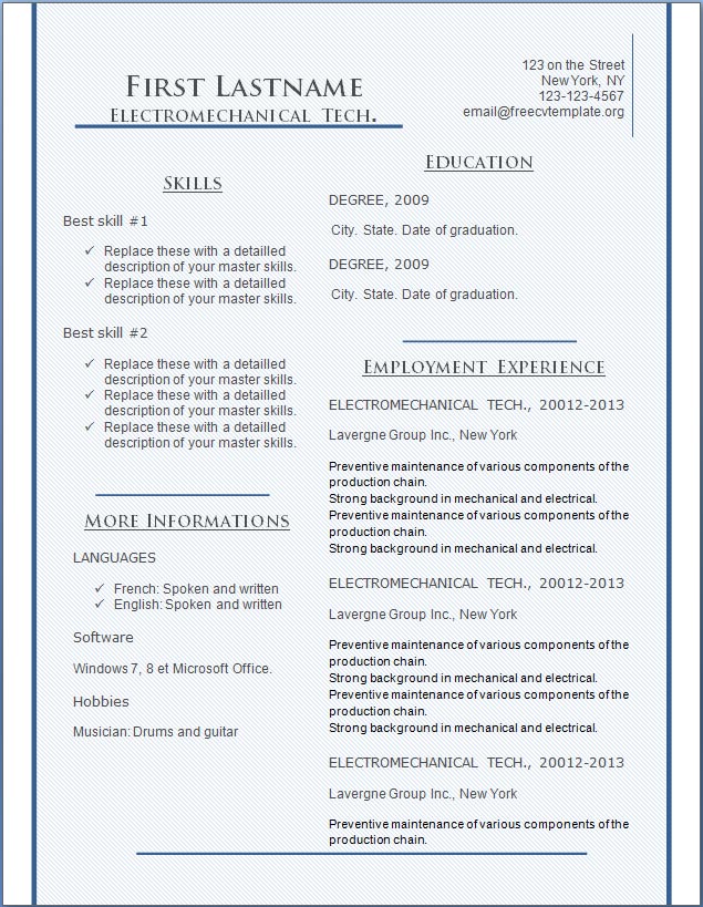 Free CV Resume Templates #135 to 141