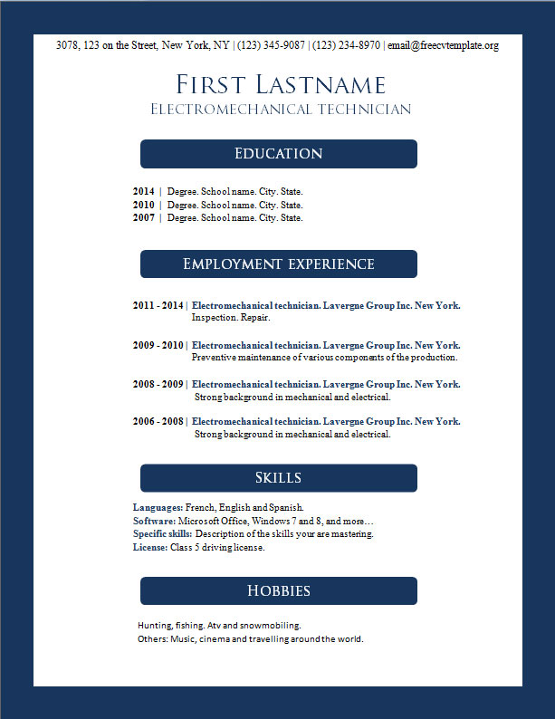 Free Cv Templates 156 To 162 Get A Free Cv