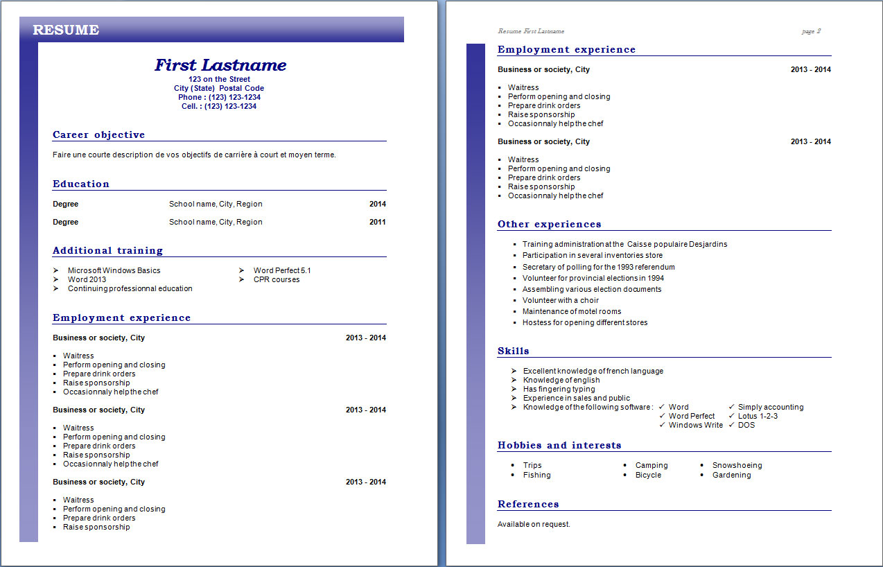 Resume cv templates #310 to 315