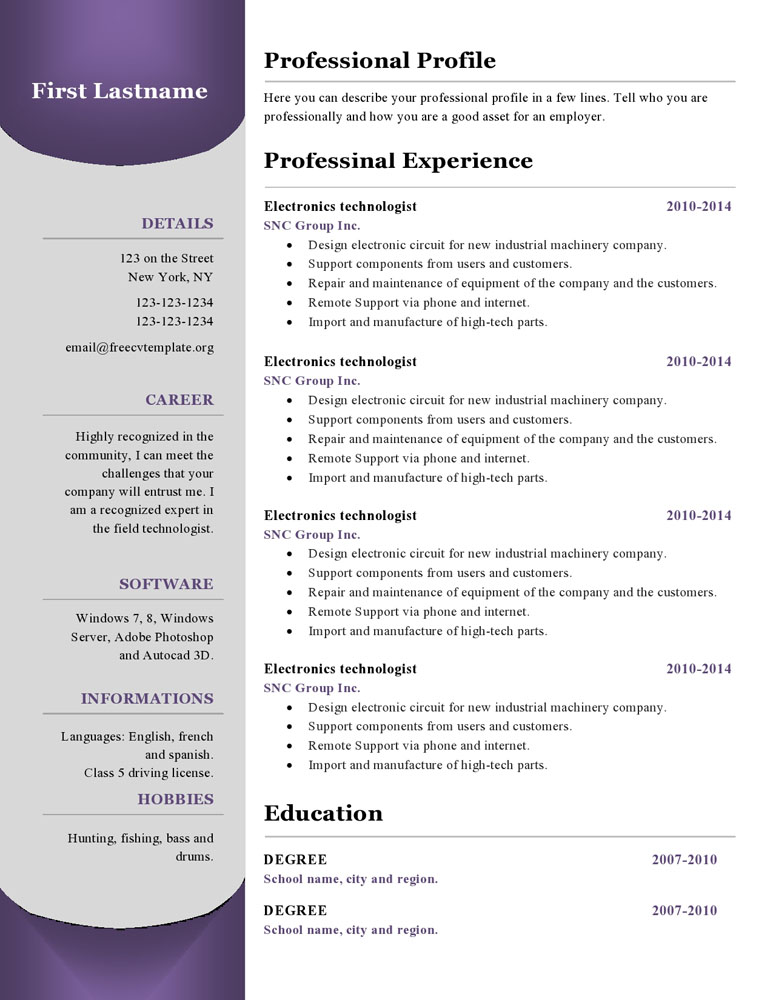 Resume templates #380 to 385 • Get A Free CV