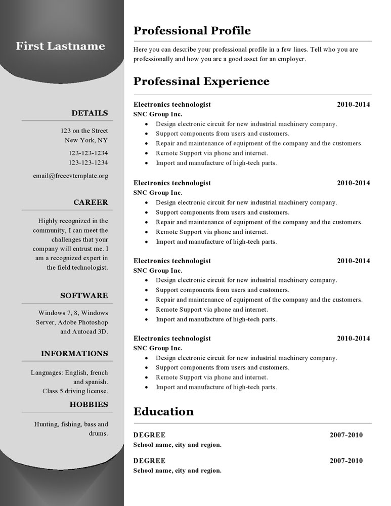Sample Of Cv For Job Application from www.getafreecv.com