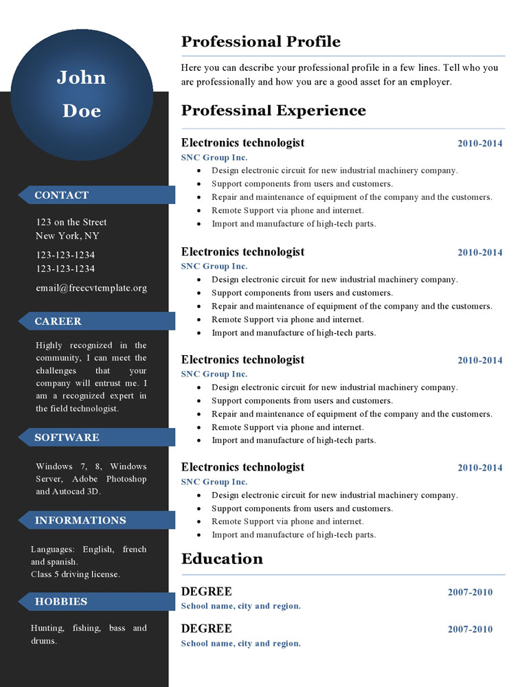 Curriculum vitae resume templates #386 to 391