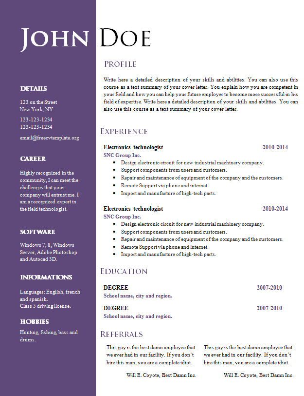 Word Document Cv Template from www.getafreecv.com