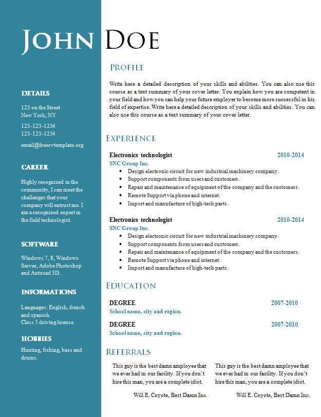 Usc Resume Template Download