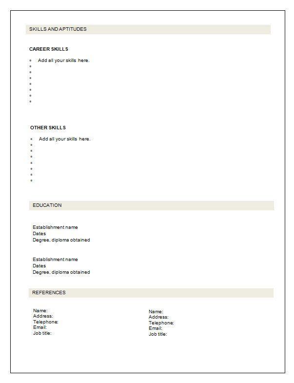 resume form download