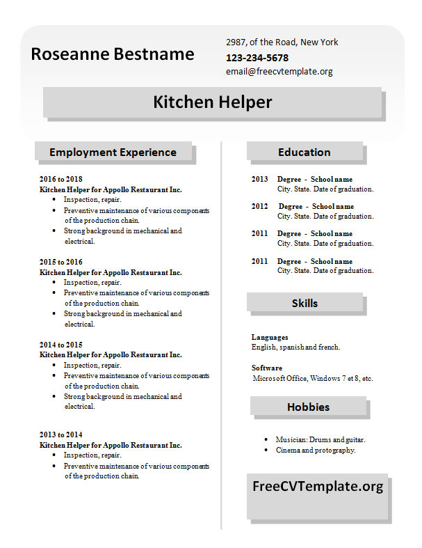 kitchen helper resume samples