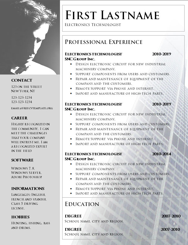 No charge cv template to print in word format 1060 get a free cv