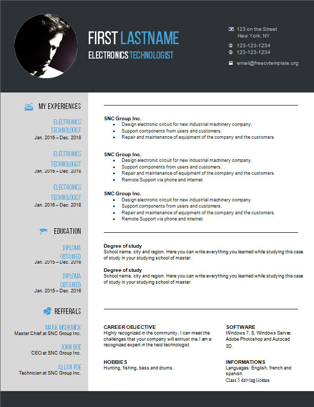 Free resume template in the microsoft word format.