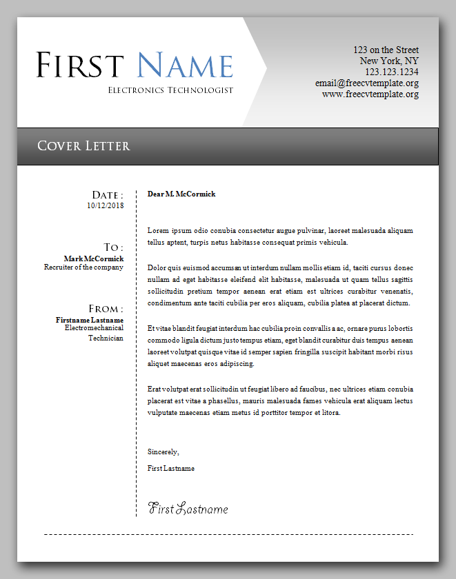 Elegant cover letter template