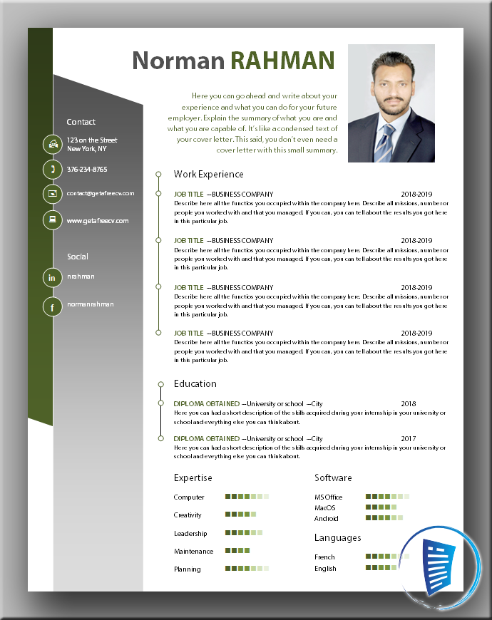 Professional CV resume template in the microsoft word format