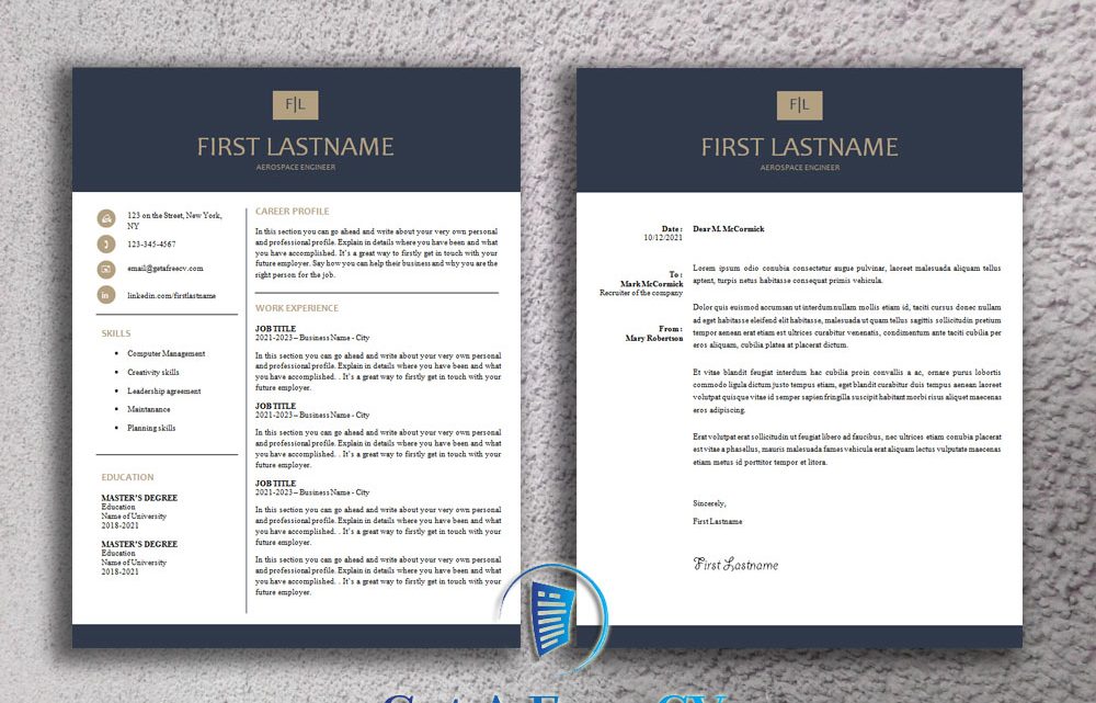 Professional CV Resume Template and Matching Cover Letter