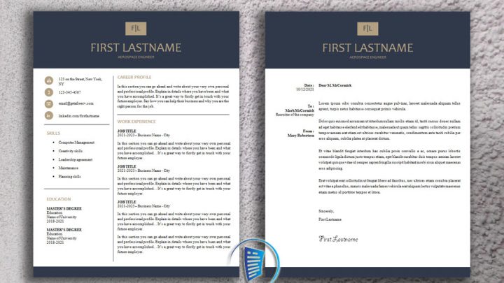 Professional CV Resume Template and Matching Cover Letter