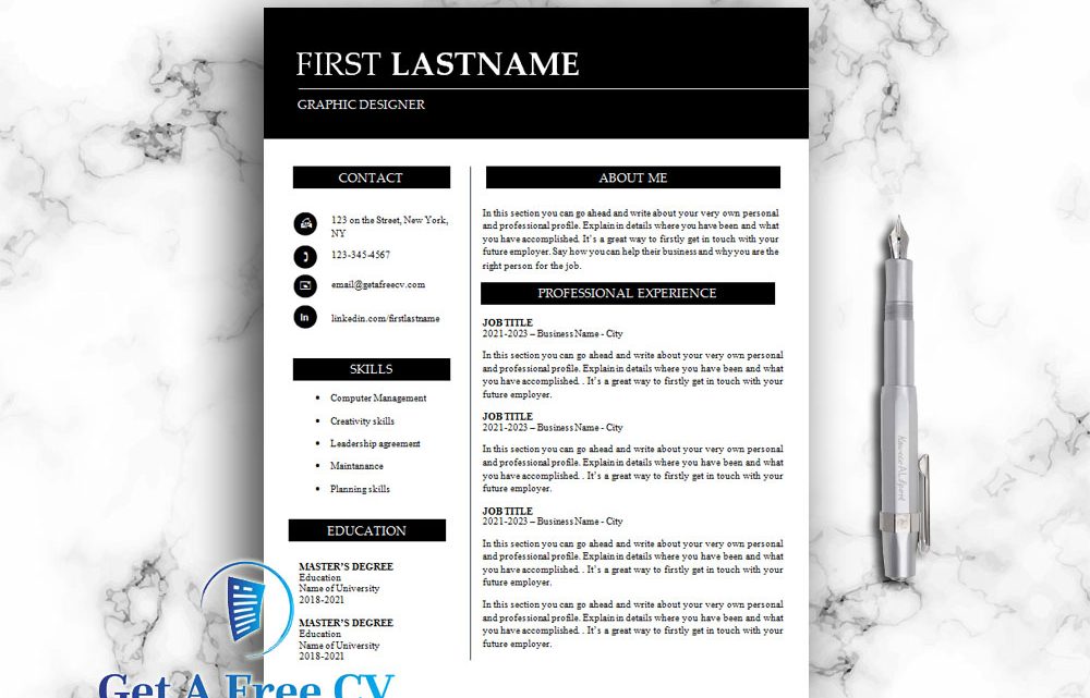 Professional and creative resume CV template in Word format