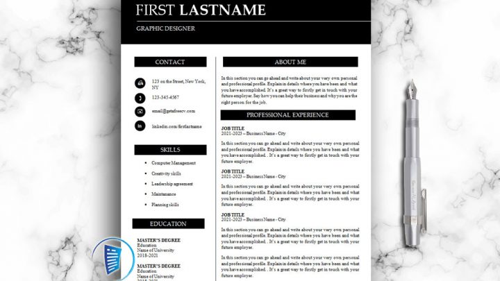 Professional and creative resume CV template in Word format