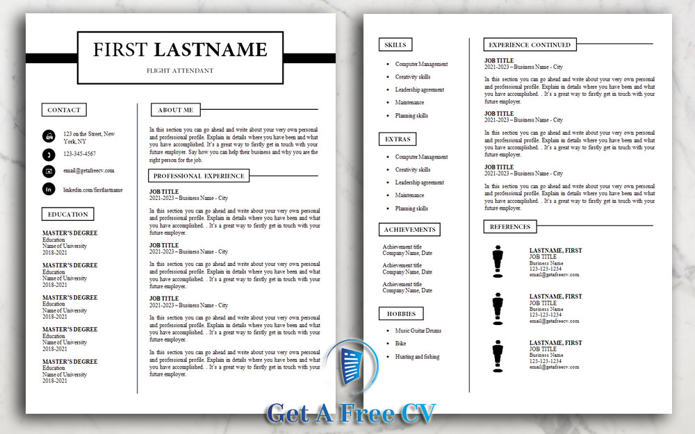 Single Page, Two-Pages Version and Matching Cover Letter CV Resume Templates