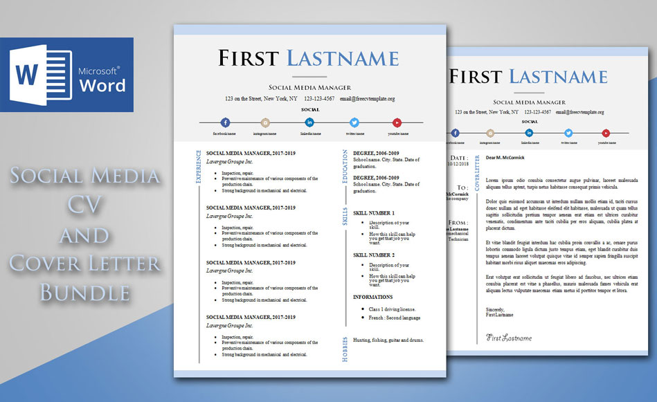 Social Media Manager CV & Cover Letter Template Bundle