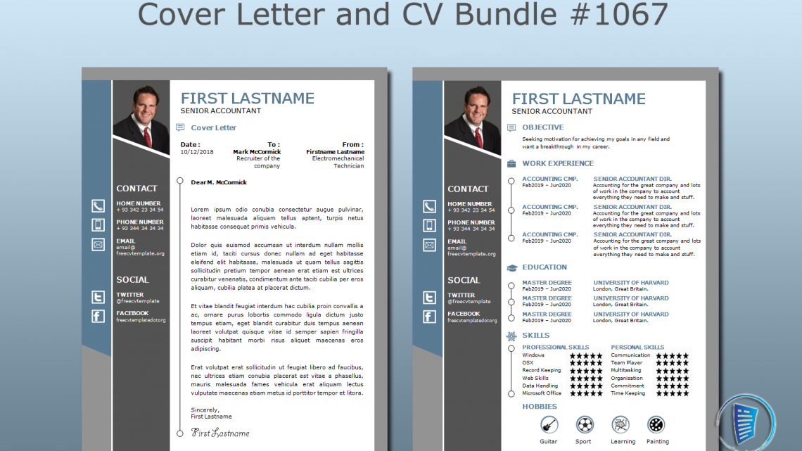 Cover Letter and CV Resume Template Bundle #1067