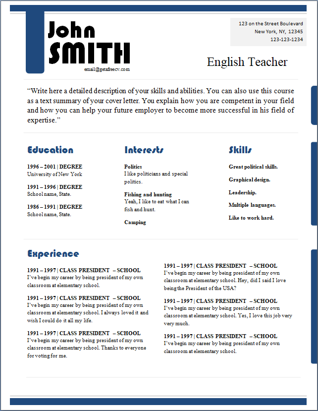 English Teacher resume template